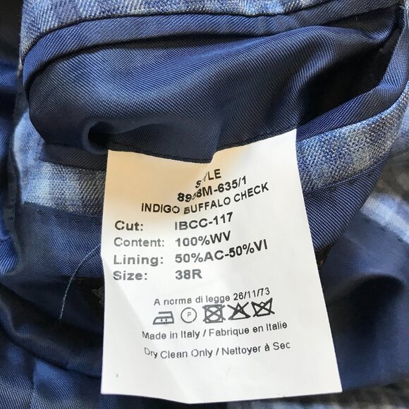 NWOT IKE Behar Gingham Sport Coat Jacket Mens 38 R Blue Buffalo Check Wool NEW - Picture 10 of 14